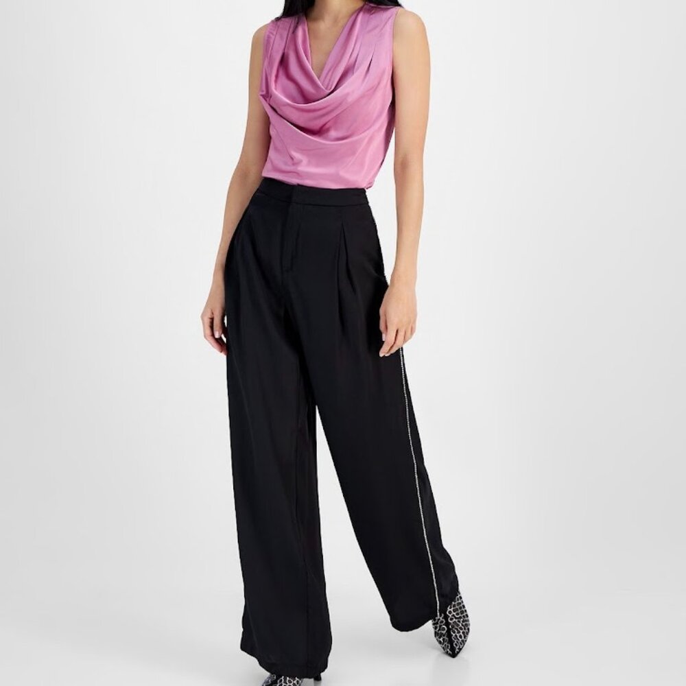 I.N.C Women's High Rhinstone-Trim Wide Leg Pants